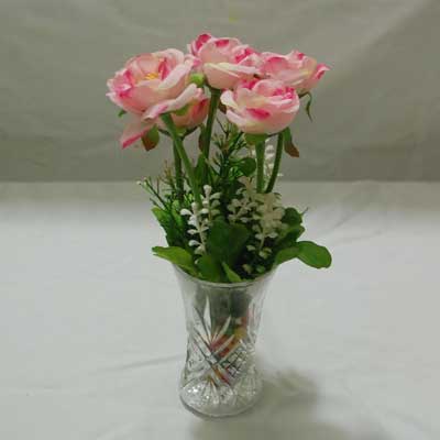 "Artificial Flower with Crystal Vase (PINK ) - code FV02 - Click here to View more details about this Product